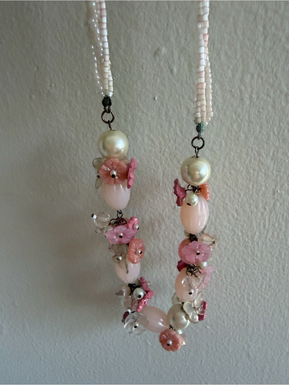 Handcrafted Pink Floral Beaded Necklace